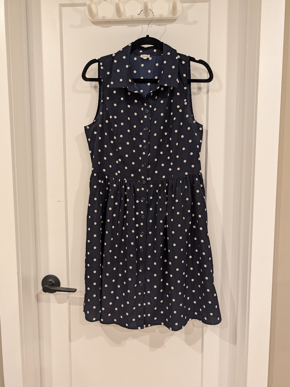 Kismet M Navy Polka Dot Button Front Sleeveless Dress